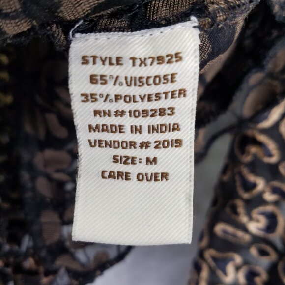 Vintage Havana Ruffle Blouse Women's M Velvet Burnout Sheer Leopard Smocked Back - Picture 11 of 16